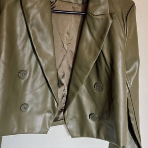 Crop green leather jacket